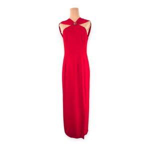 90s Tailored Column Dress MISS ASHLEE Size 8 red crepe maxi